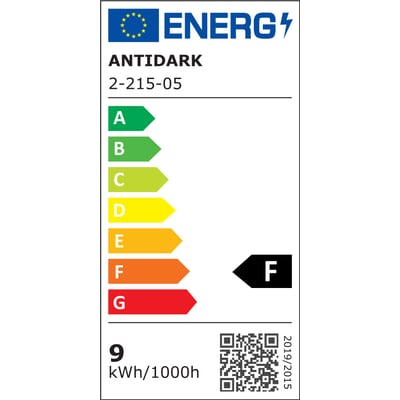 ANTIDARK energimærke for Easy W100 loftlampen, viser energieffektivitetsklasse F.