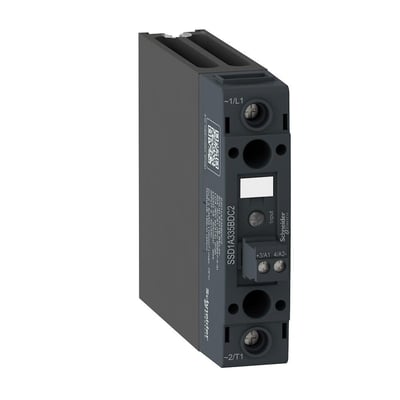 Schneider Electric Harmony Solid State Relæ SSD1A320M7C2, 1-faset med 20A belastning og 48-600V AC-udgang, vist på hvid baggrund.