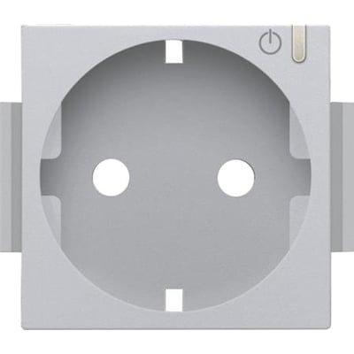 Niko smart stikkontakt afdækning i sterling finish med indbygget afbryder og LED-indikator på hvid baggrund.