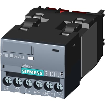 Siemens IO-Link-funktionsmodul 3RA2711-1AA00 til direkte start, set skråt forfra med grå front og synlige tilslutningsklemmer.