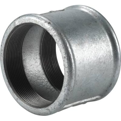 Varmgalvaniseret muffe i 1/2" med indvendige gevind, fremstillet af blødstøbt jern og opfylder ISO 49-DS/EN 10242 standarder.