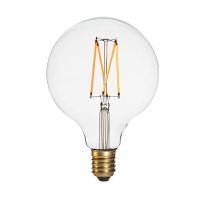 DANLAMP Mega Edison LED-pære med stor, klar glaskuppel, synlige filamenter og E27-fatning.