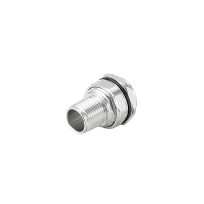 Weidmüller M12-hus til rundstik i zinkstøbt metal, set skråt forfra med gevindstuds og sekskantet flange.