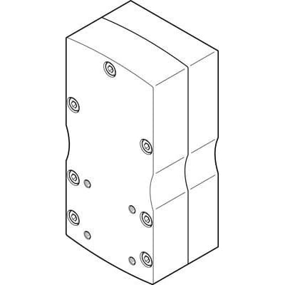 Festo parallelbyggesæt EAMM-U-110-D60-60H-120-S1 viser en teknisk tegning af et rektangulært modul med flere monteringshuller.