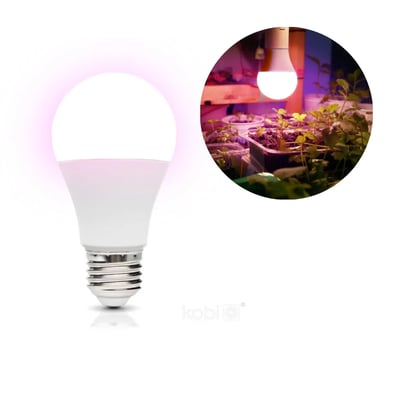Hvid Kobi PLANTY GS LED-grolyspære med E27-fatning, 11 W og lilla vækstlys.