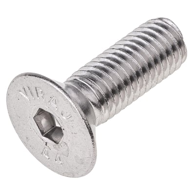 Syrefast M6 x 50 mm insexskrue i A4 rustfrit stål med undersænket hoved og indvendig sekskant på hvid baggrund.