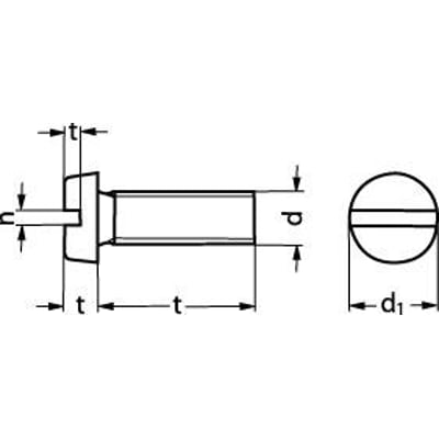 Teknisk tegning af M5X12 DIN 84 cylinderskrue med angivelser af dimensioner som diameter og længde.