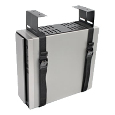 Safeware SMART CPU-holder type 63000B i sølv og sort, set forfra med fastspændingsremme og beslag.