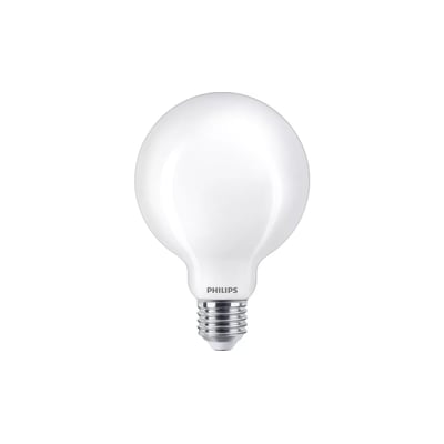 Philips Classic LED-lyskilde på 7 W med mat, rund G93-pære og synlig E27-skruefatning, svarende til 60 W.