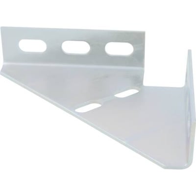 Walraven strut vinkelbeslag 200x200 mm med BUP overfladebehandling og flere monteringshuller, sat på hvid baggrund.