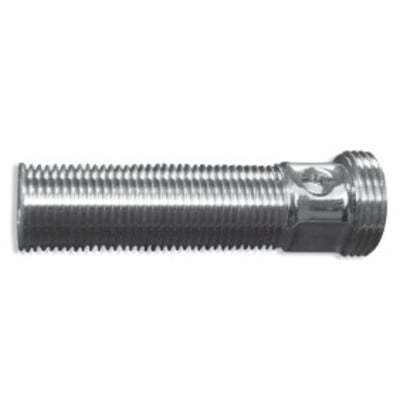 Excentrisk tilslutning på 85 mm med afspærring, 1/2" x 3/4" nippel, set fra siden med synligt udvendigt gevind.