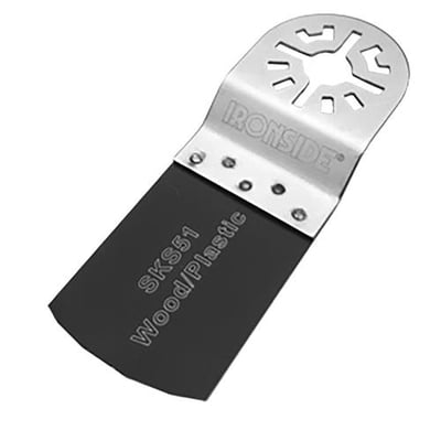 Ironside savklinge til multicutter med sort klinge og sølvfarvet Starlock-optag, 10 mm bred til træ og plast.