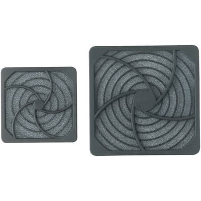 Schneider Electric ClimaSys CA outlet filter sæt i to forskellige størrelser, vist med en spiralformet grå filterstruktur og mørk ramme.