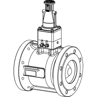 Teknisk tegning af TA-PILOT-R DN125 PN16 differenstrykregulator, viser dens interne komponenter og dimensioner.