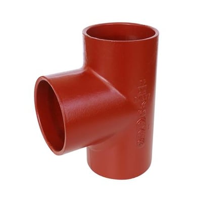 Preis & Co SML grenrør 80x80x88gr i mørkerød støbejern med indvendig coating til afløbssystemer.