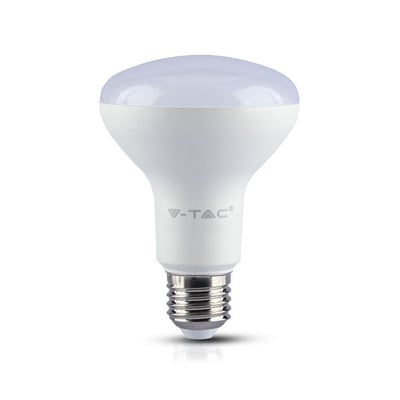V-TAC LED spotpære R80 med E27 fatning, 10W, 4000K, vist isoleret på hvid baggrund.