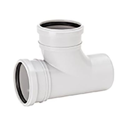 Uponor Decibel grenrør 110mm i hvid mineralfyldt PP, 88,5 graders vinkel, med to muffer.