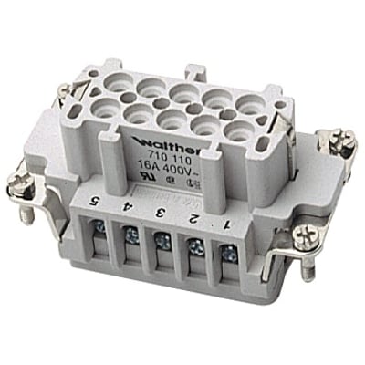 Procon multistik indsats B hun med 10 poler, 16A og 500V, mærket 1-10, fremstillet i grå glasfiberforstærket polyamid med skrueklemmer.