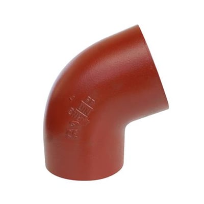 Preis & Co SML bøjning i støbejern med muffe, 100mm diameter og 70 graders vinkel, vist på hvid baggrund.