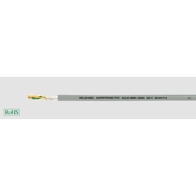HELUKABEL SUPERTRONIC-PVC signalkabel 4x0,25 QMM 350V med afskåret ende der viser isolerede ledere og skærm.