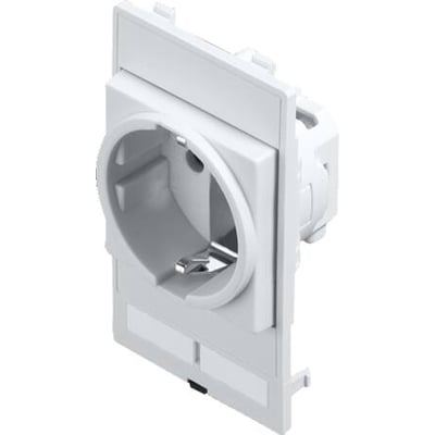 Rittal modulopbygget afdækningsklap SZ i hvid plast, viser stikkontaktens åbning og monteringselementer.
