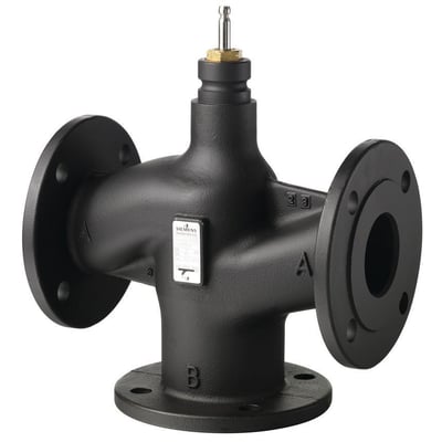 Siemens VXF53.80-100 3-vejs ventil med PN25 flange, DN80 og kvs 100 i sort støbejern.