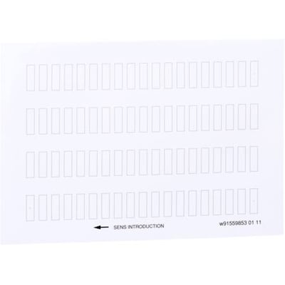 Schneider Electric skilteplade ZBY4100, klar med præ-tegnede rektangulære felter til mærkning og pil med teksten 'SENS INTRODUCTION'.