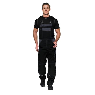 Kansas Icon Overall i sort og grå, 94cm, fremstillet af 65% polyester og 35% bomuld med refleksdetaljer.