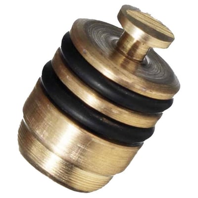 Refco-stempel M4-6-04-R med pakninger, vist skråt med sorte ringe omkring den guldfarvede cylinder.