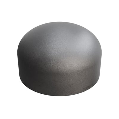 Detaljebillede af Indura svejse slutmuffe ST35.8, viser den glatte overflade og formen på det runde stål fitting.