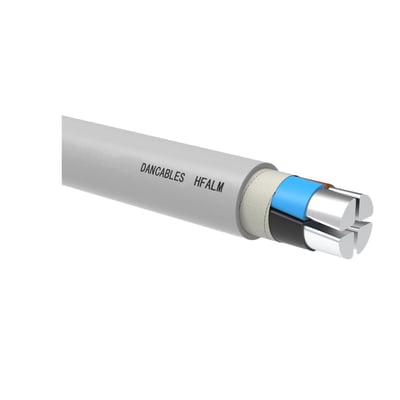 Installationskabel HFALM (N)A2XH med fire ledere på 240mm2, vist med afskåret ydre kappe der afslører den interne konstruktion.