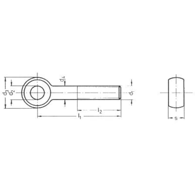 Teknisk tegning af M6X40 DIN 444-B A4 syrefast øjebolt, viser dimensioner som l1, l2 og dp.