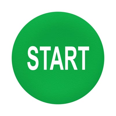 Schneider Electric løs grøn trykflade med hvidt "START" tekst, designet til Ø30 mm flush trykknaphoveder.