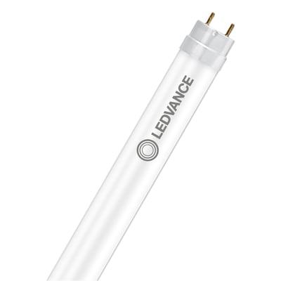 Ledvance Superior T8 LED rør på 450 mm med 810 lumen og 3000K varmt hvidt lys, med logo synligt på den matte glasoverflade.