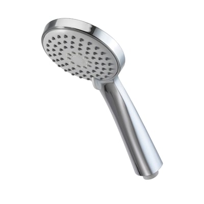 Pressalit Wave 20 brusehoved i krom med blank overflade og 3 stråletyper, fremstillet af plast.