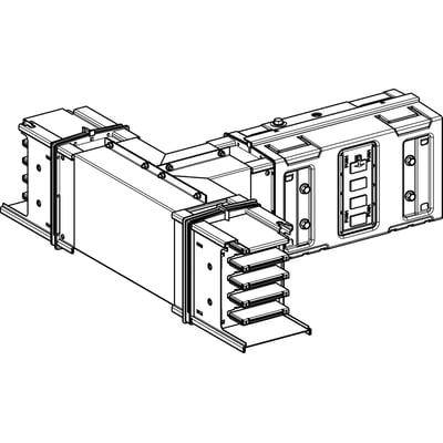 Schneider Electric T-element 1000A, 3L + N + PE, 0,29 m. Tegning viser et vinkelformet elektrisk samlepunkt med forbindelsesklemmer og 'PUSH' markeringer.