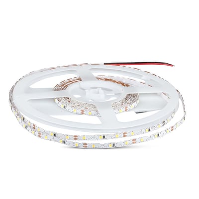 V-TAC S-formet LED stripelys på 5 meter rulle med 12V spænding og 4000K farvetemperatur, præsenteret på hvid baggrund.