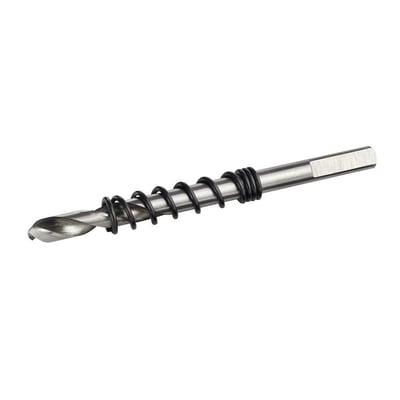 Ironside HSS-centerbor til HM hulsave med sølvfarvet bor, sort spiral og 6-kantet skaft, 6,35 x 98 mm.