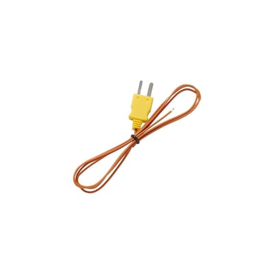 Fluke 80PK-1 termoføler med 1m orange ledning og gul mini-stik samlet, vist på hvid baggrund.