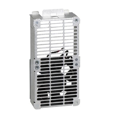 Schneider Electric ventilator kit til ATV61/71 frekvensomformere, størrelse 6, i rustformat metal med synlig ventilator og ledninger.