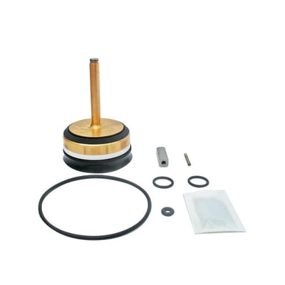 Oversigtsbillede af Danfoss EV220B 65 NC EPDM service kit dele, inklusive ventilspindel og diverse småkomponenter.