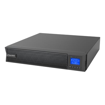 PowerWalker VFI 1000 ICR IoT UPS med 1000VA/1000W kapacitet, vist fra skrå front med oplyst display og PowerWalker logo.