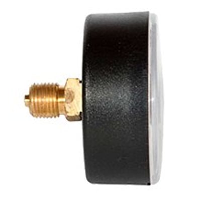 Manometer med 63 mm diameter, 1/4" bagudvendt messingtilslutning og et sort hus.