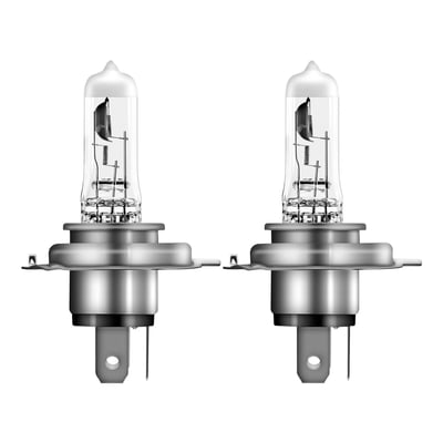 OSRAM Night Breaker Silver H4 halogenpærer, 12V, P43T sokkel, vist parvis mod hvid baggrund.