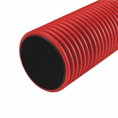 Rødt, dobbeltvægget kabelrør i PEHD med en diameter på 160 mm og en sort indvendig belægning.