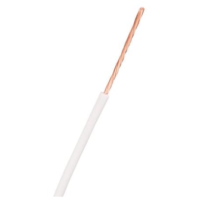 En hvid monteringsledning af typen H05V2-K med en leder på 1x0,75mm² og en diameter på 2,3mm.