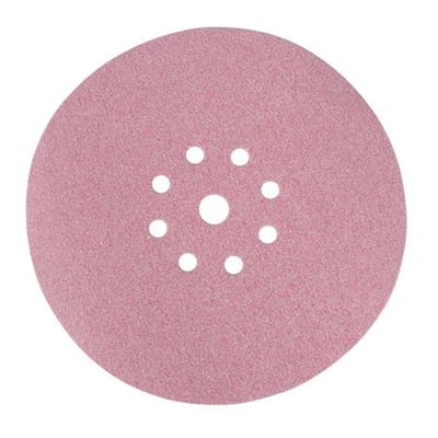 Makita slibepapir Ø225 mm med korn 120, med 9 huller til støvudsugning på en lyserød overflade.