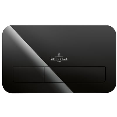 Villeroy & Boch ViConnect M200 vægtryk i sort glas med afrundede hjørner og todelt knap til 2-mængder skyl.
