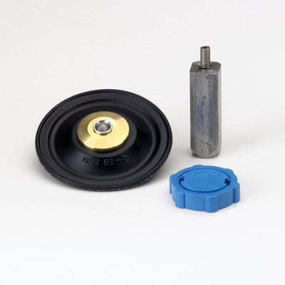 Danfoss EV220B reservedelssæt med sort FKM membran, messingcenter og grå metalspindel.