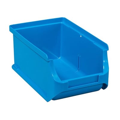 Blå Ironside reolkasse nr. 2 med åben front og høje sider, set skråt forfra; kassen rummer 0,7 liter.